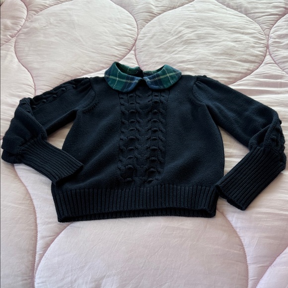 Janie and Jack Black Sweater with Green Plaid Collar - Picture 1 of 4